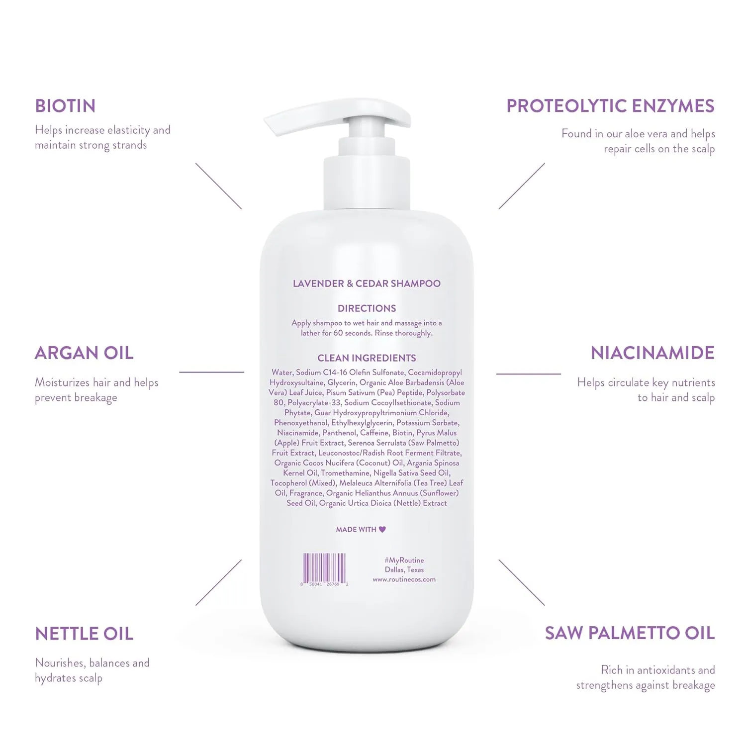 Routine Wellness Anti-Thinning Shampoo for Thinning Hair - Biotin DHT Blocker Women & Men - Color Safe Shampoo for Hair Loss & Healthy Hair - Lavender & Cedar- 14oz