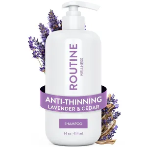 Routine Wellness Anti-Thinning Shampoo for Thinning Hair - Biotin DHT Blocker Women & Men - Color Safe Shampoo for Hair Loss & Healthy Hair - Lavender & Cedar- 14oz