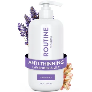 Routine Wellness Anti-Thinning Shampoo for Thinning Hair - Biotin DHT Blocker Women & Men - Color Safe Shampoo for Hair Loss & Healthy Hair - Lavender & Lily - 14oz