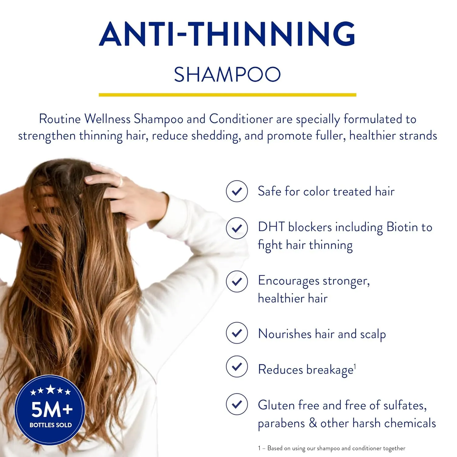 Routine Wellness Anti-Thinning Shampoo for Thinning Hair - Biotin DHT Blocker Women & Men - Color Safe Shampoo for Hair Loss & Healthy Hair - Lavender & Lily - 14oz