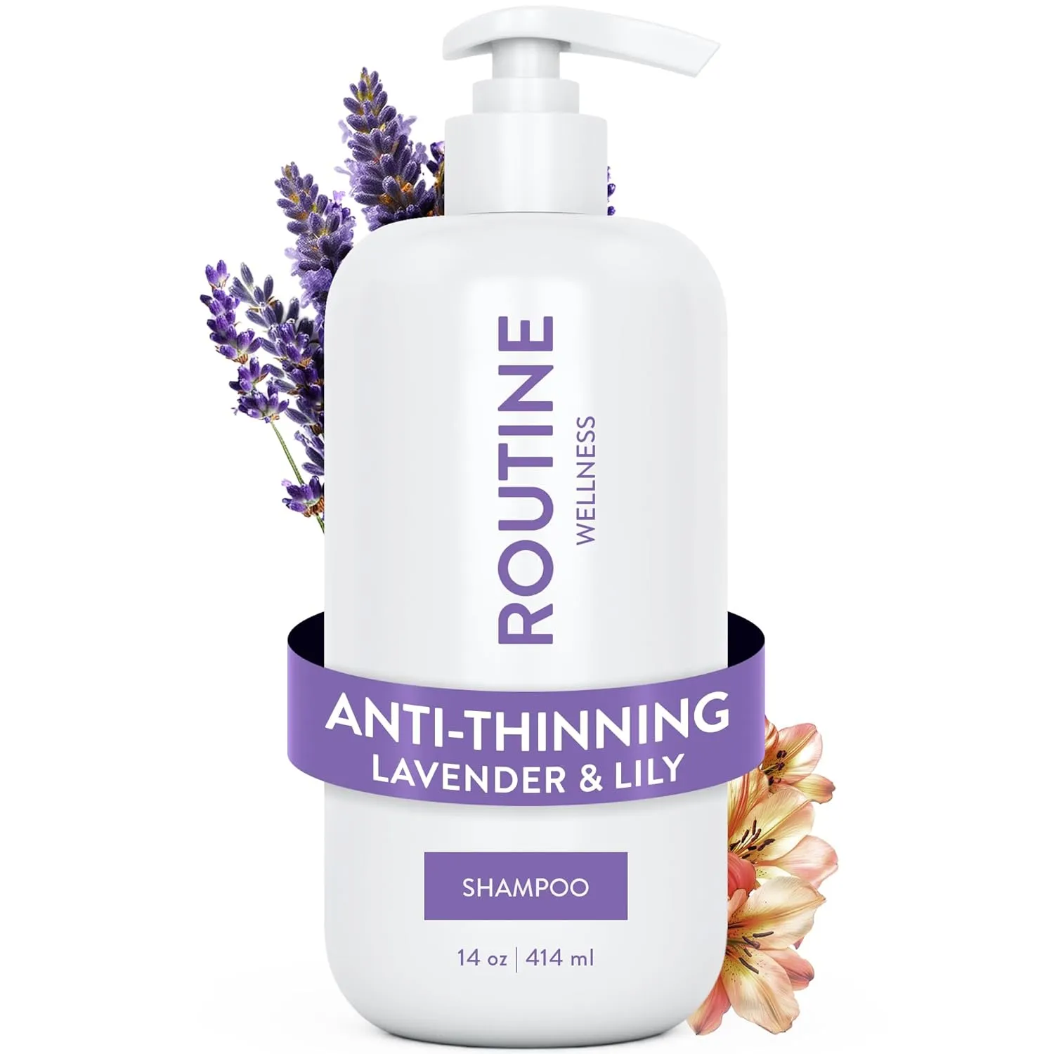 Routine Wellness Anti-Thinning Shampoo for Thinning Hair - Biotin DHT Blocker Women & Men - Color Safe Shampoo for Hair Loss & Healthy Hair - Lavender & Lily - 14oz