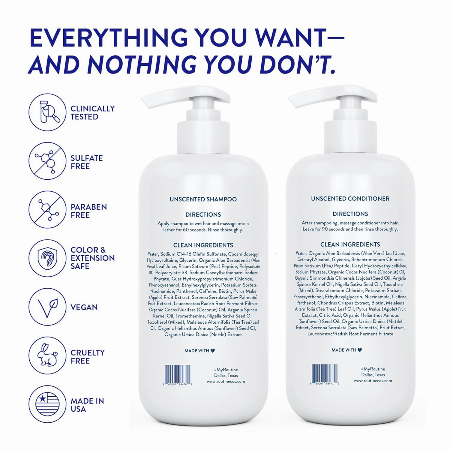 Routine Wellness Anti-Thinning Shampoo and Conditioner Set for Thinning Hair - Biotin DHT Blocker Women & Men - Color Safe Shampoo for Hair Loss & Healthier Hair - Unscented (Pack of 2)