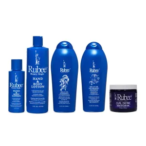 Rubee Pack of 5 Shampoo,Conditioner,Curl Define,Hair Styling Gel, Body and Hand Lotion (16 Oz) and (4 Oz) - Hair Care and Body Care - Skin Care Essentials