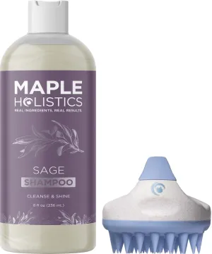Sage Shampoo with Hair Shampoo Brush - In Shower Scalp Scrubber and Scalp Exfoliator Made with Recycled Wheat Straw and Soft Silicone plus Paraben and Sulfate Free Clarifying Shampoo for Build Up