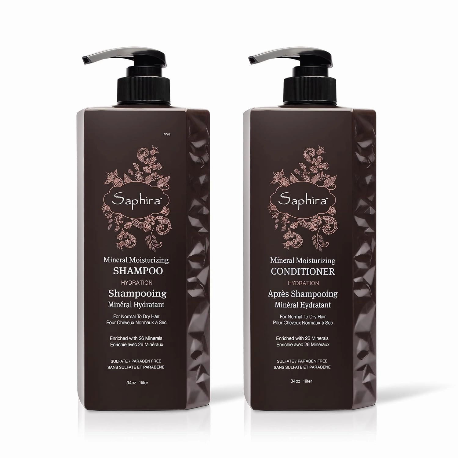 SAPHIRA Mineral Moisturizing Shampoo & Conditioner Set | Deep Hydration for Normal to Dry Hair | Cleanses, Nourishes & Conditions Hair | 34 oz (1 Liter)