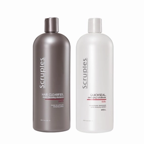 Scruples Hair Clearifier Shampoo & Quickseal Detangling Conditioner Duo (33.8 oz Each) – Deep Cleansing & Smoothing System – Detox, Hydrate, and Revive All Hair Types with Clarifying Agents