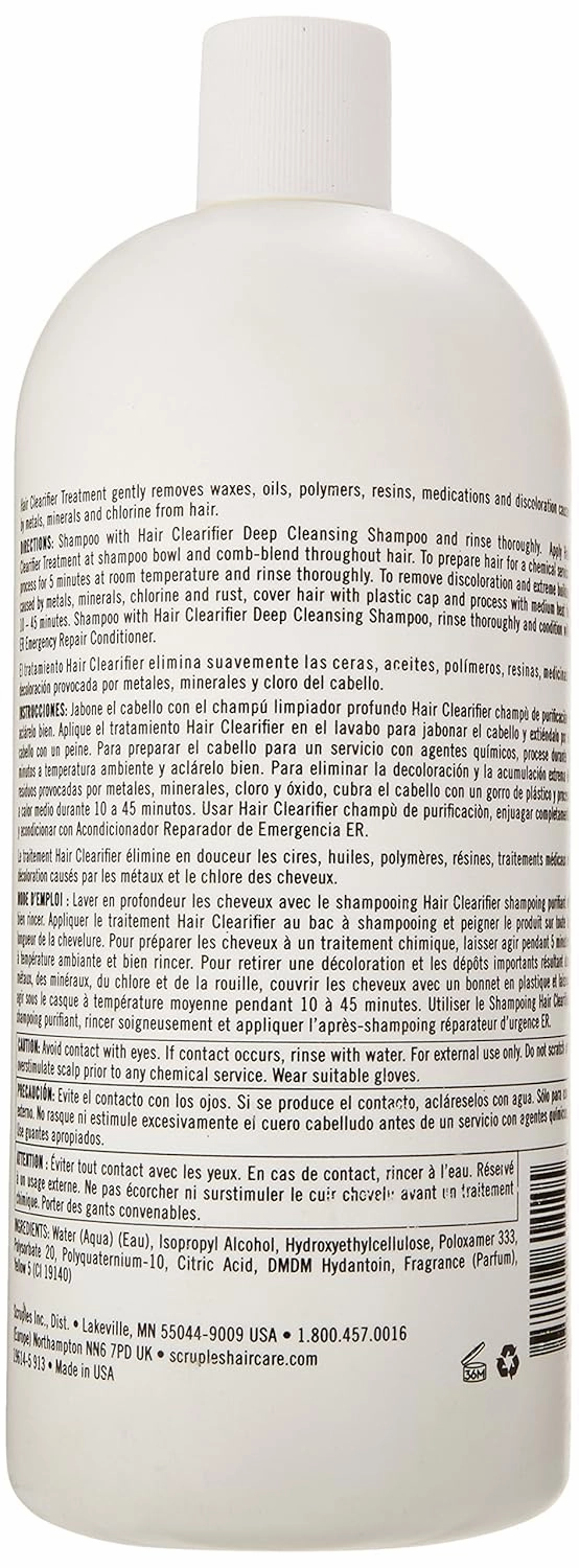 Scruples Hair Clearifier Treatment - Deep Cleansing Hair Treatment for Product Build Up, Dirt, Oils, and Chemicals - Hair Detox   Scalp Build Up Cleanser for All Hair Types (33.8 oz)