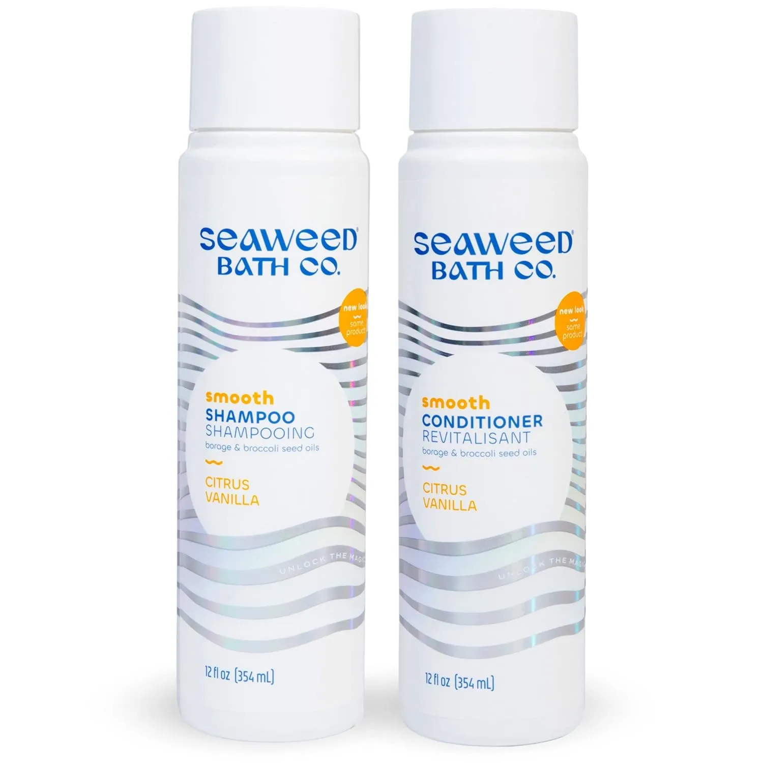 Seaweed Bath Co. Smooth Shampoo and Conditioner Set, Citrus Vanilla Scent, 12 Ounce (Pack of 2), Sustainably Harvested Seaweed, Borage and Broccoli Seed Oils, For Curly and Frizzy Fine Hair
