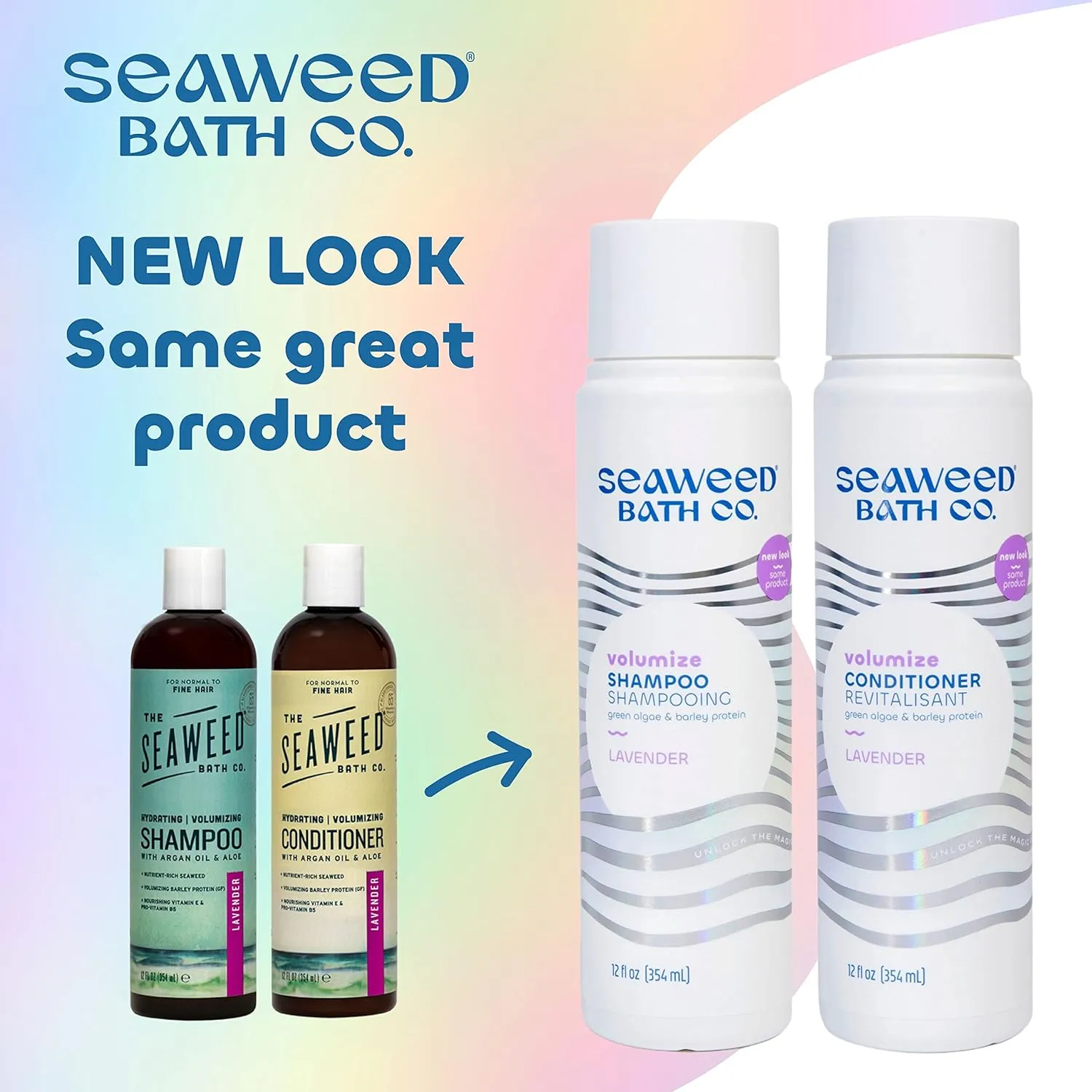 Seaweed Bath Co. Volumize Shampoo and Conditioner Set, Lavender Scent, 12 Ounce (Pack of 2), Sustainably Harvested Seaweed, Green Algae, Barley Protein, For Normal to Fine Hair