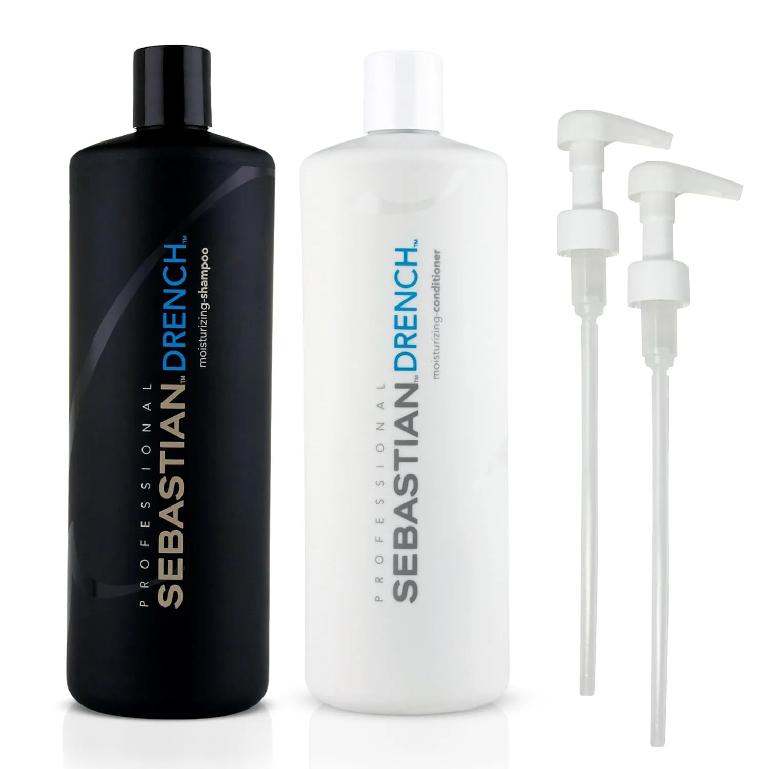 Sebastian Professional Drench Shampoo & Conditioner Duo Set | 33.8 Fl Oz Liter Bottles Prepack with Pumps Included | Intense Hydration | Deep Moisturizing for Dry, Frizzy & Chemically Treated Hair