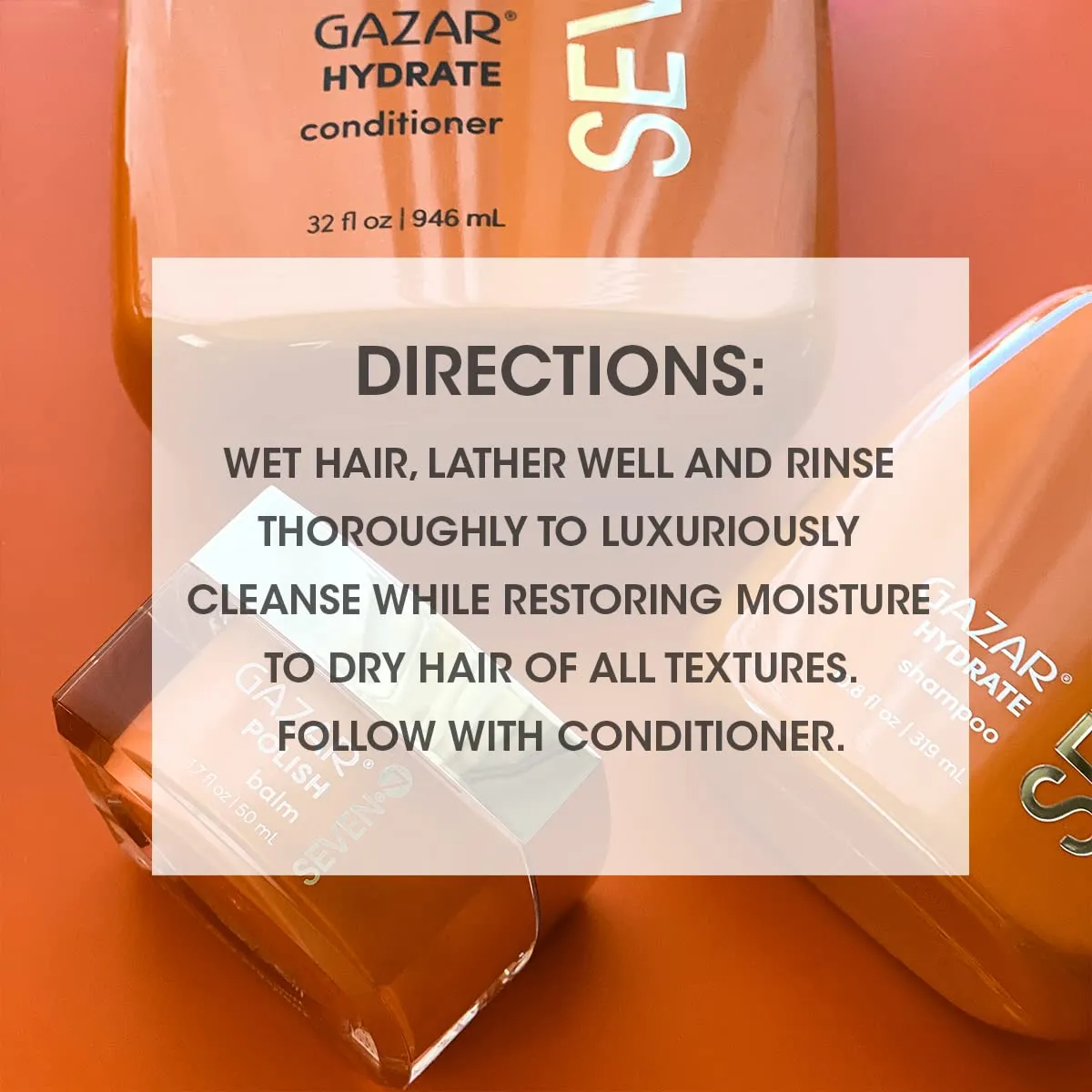 SEVEN Hair Care Gazar Hydrate Shampoo for Women & Men, Sulfate & Paraben Free, Cruelty Free with Pro Vitamin B5, Sugarcane   Moisturizing Cactus Flower for Dry Hair, Made in USA
