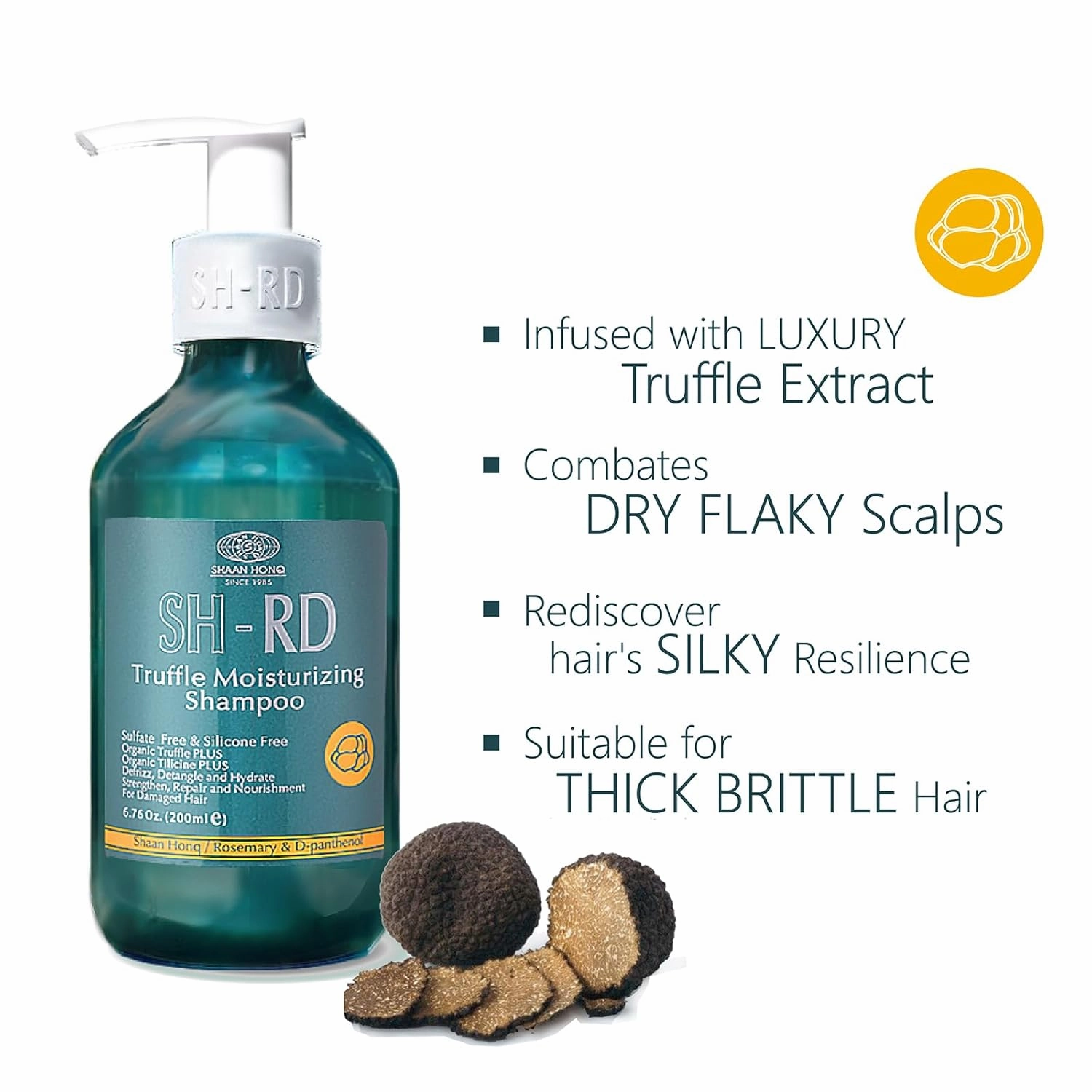 SH-RD Truffle Moisturizing Shampoo for Dry Damaged Hair | Shampoo with Truffle Extract, Keratin, Rosemary | Intense Hydration, Repair & Scalp Relief | Sulfate-Free - 6.76oz/200ml