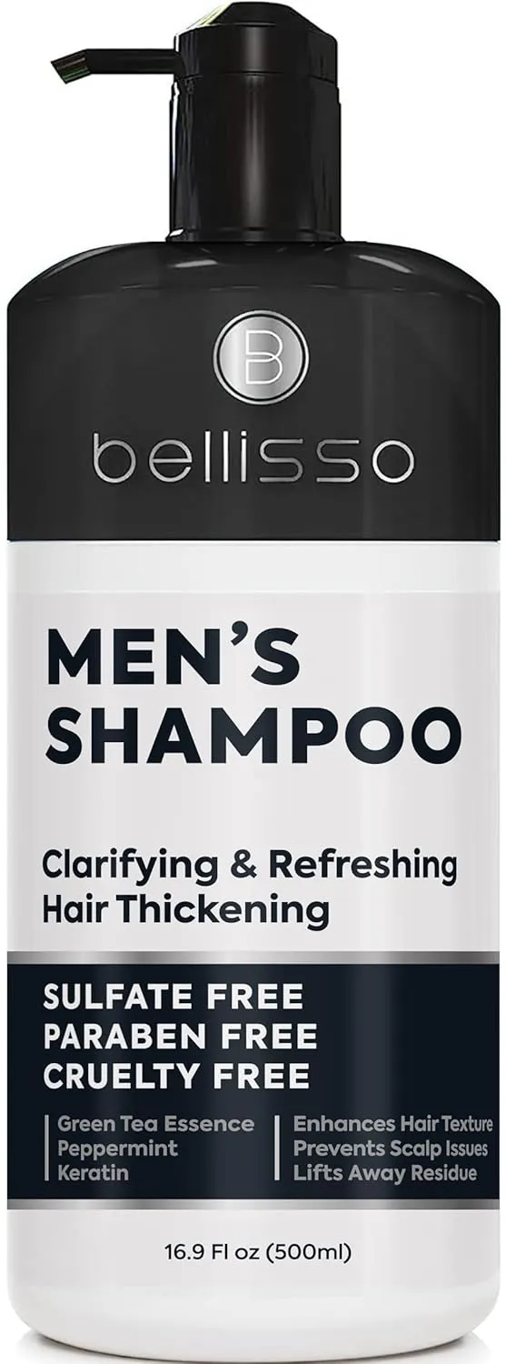 Shampoo for Men - Tea Tree Oil and Peppermint - Sulfate Free, Paraben Free - Clarifying, Refreshing, Volumizing & Moisturizing Hair Thickening Formula - Ideal for Oily Hair, Dry Scalps and Build Up