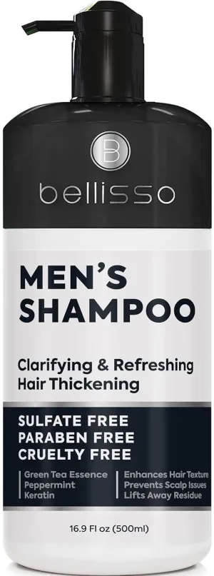 Shampoo for Men - Tea Tree Oil and Peppermint - Sulfate Free, Paraben Free - Clarifying, Refreshing, Volumizing & Moisturizing Hair Thickening Formula - Ideal for Oily Hair, Dry Scalps and Build Up
