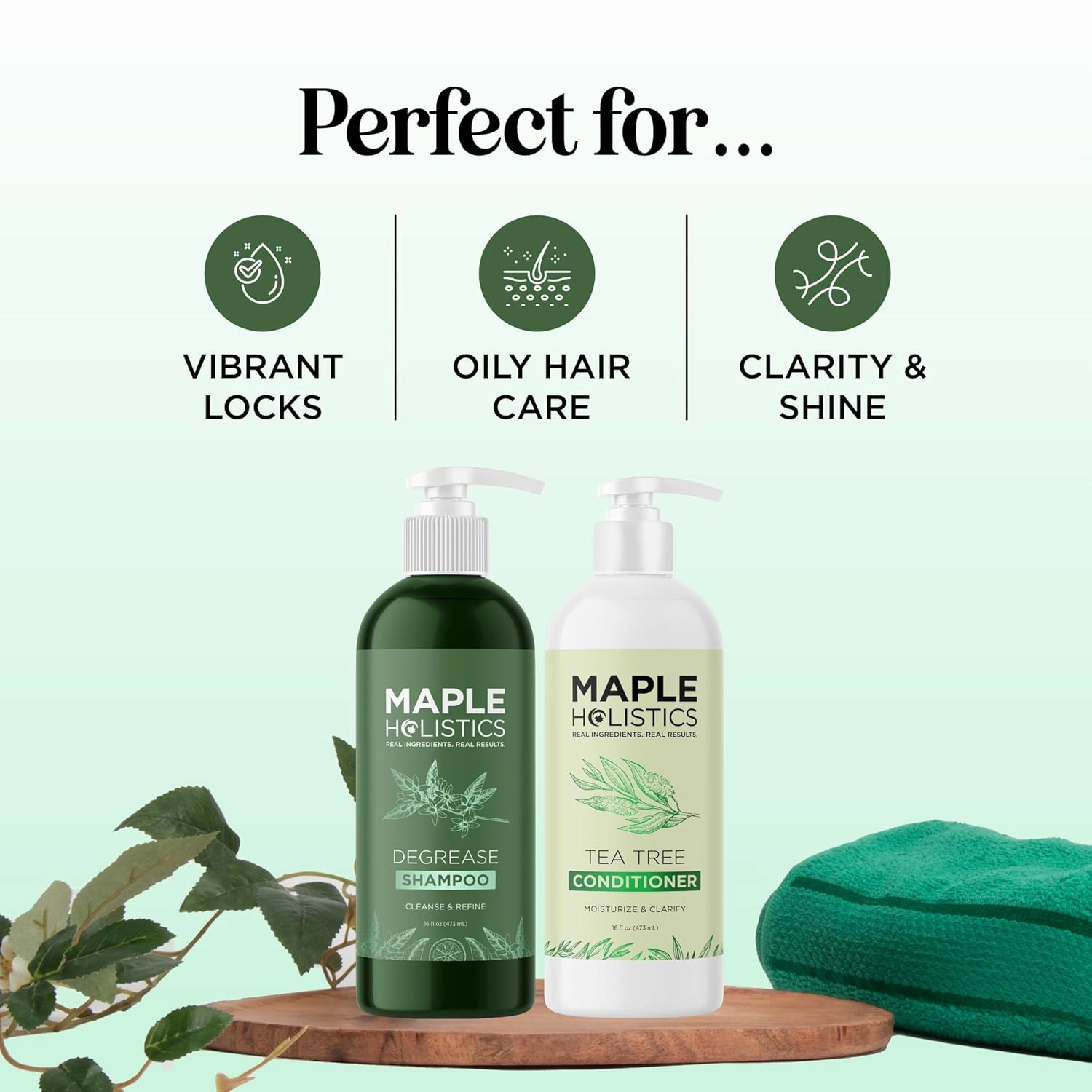 Shampoo and Conditioner for Oily Hair and Scalp - Sulfate and Paraben Free Shampoo and Conditioner Set for Oily Hair with Deep Cleansing Tea Tree Oil - Vegan Color Safe & Cruelty Free (16 Fl Oz)