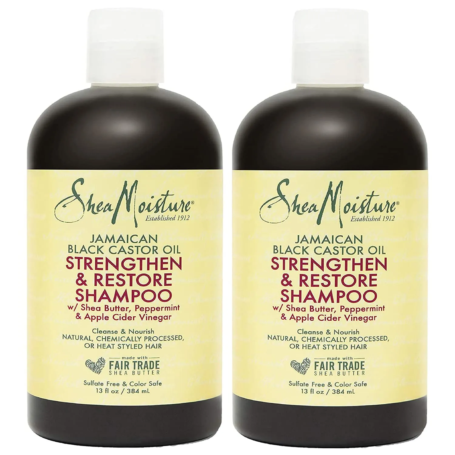 SheaMoisture Curly Hair Products, Strengthen & Restore Shampoo for Damaged Hair, 100% Pure Jamaican Black Castor Oil, Healthy Hair Growth, Cleanse & Nourish, Pack of 2-13 Oz Ea