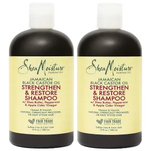 SheaMoisture Curly Hair Products, Strengthen & Restore Shampoo for Damaged Hair, 100% Pure Jamaican Black Castor Oil, Healthy Hair Growth, Cleanse & Nourish, Pack of 2-13 Oz Ea