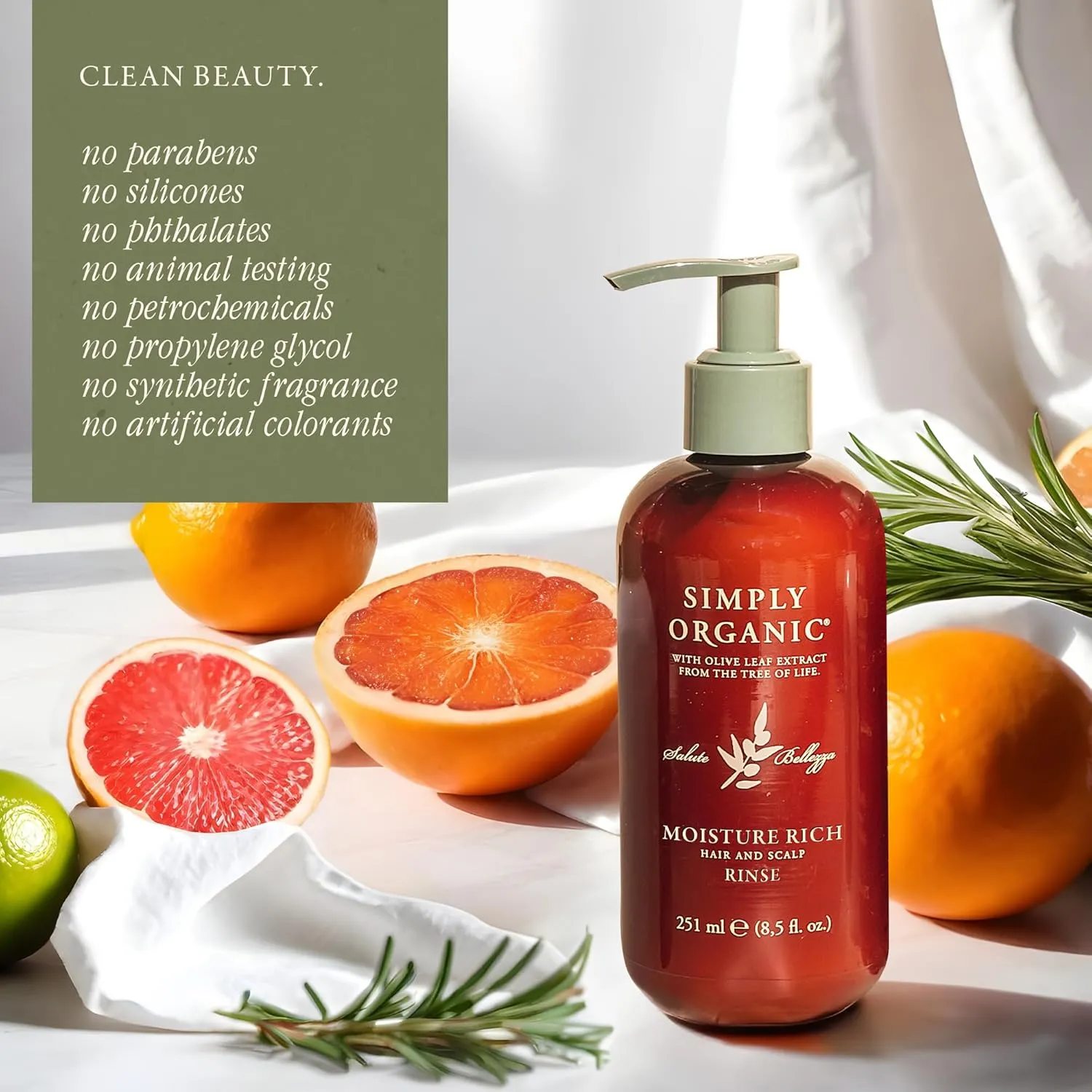SIMPLY ORGANIC Hair Detox Clarifying Deep Conditioner Scalp Rinse, Made in Italy, All Natural Cruelty Free Hair Care for Women & Men, Rosemary, Sage & Olive Leaf Extract, 8.5 fl oz/251ml, REFRESH