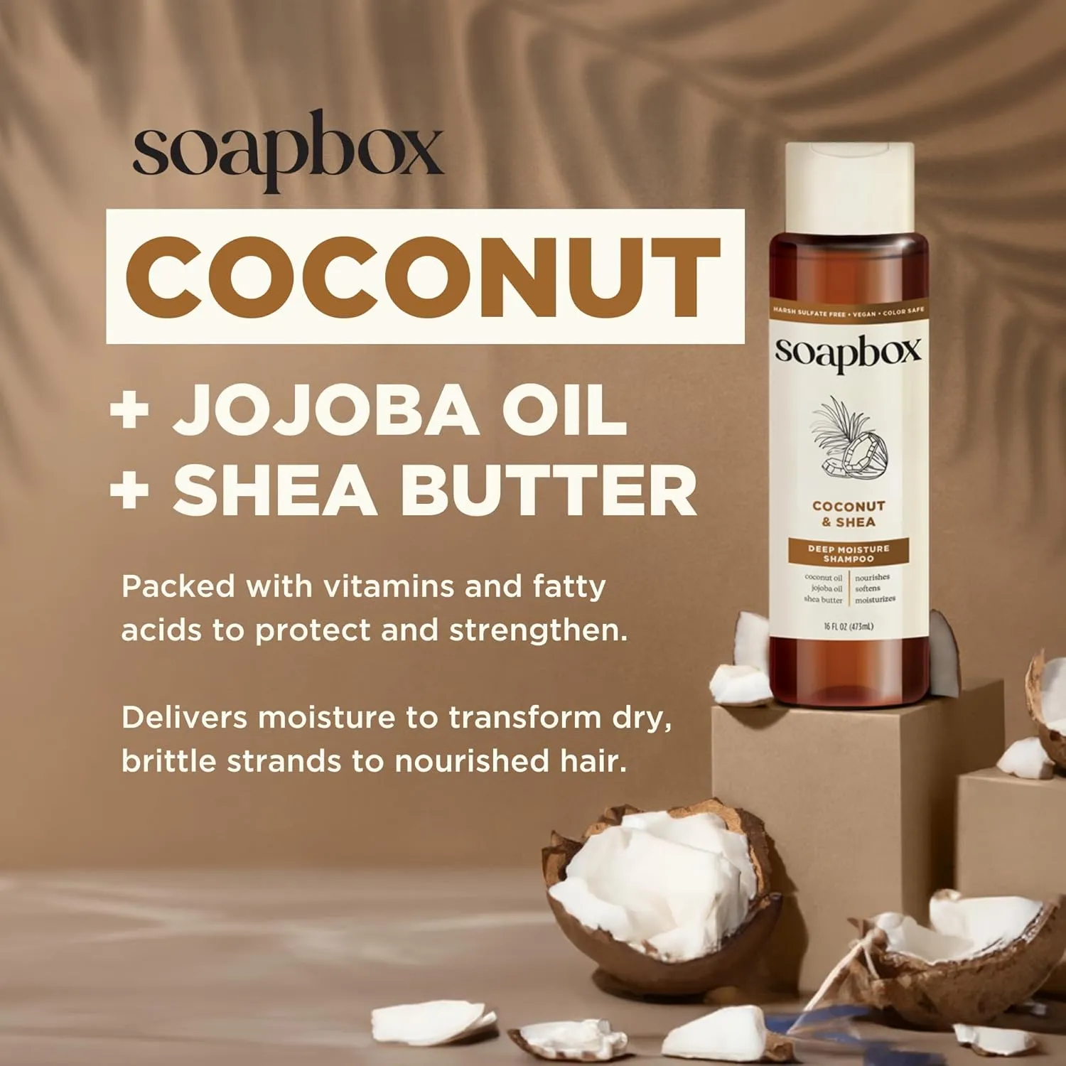 Soapbox Shampoo, Vegan & Cruelty Free Hydrating Shampoo with Coconut Oil & Shea Butter, Color Safe Shampoo 16oz (Pack of 3)