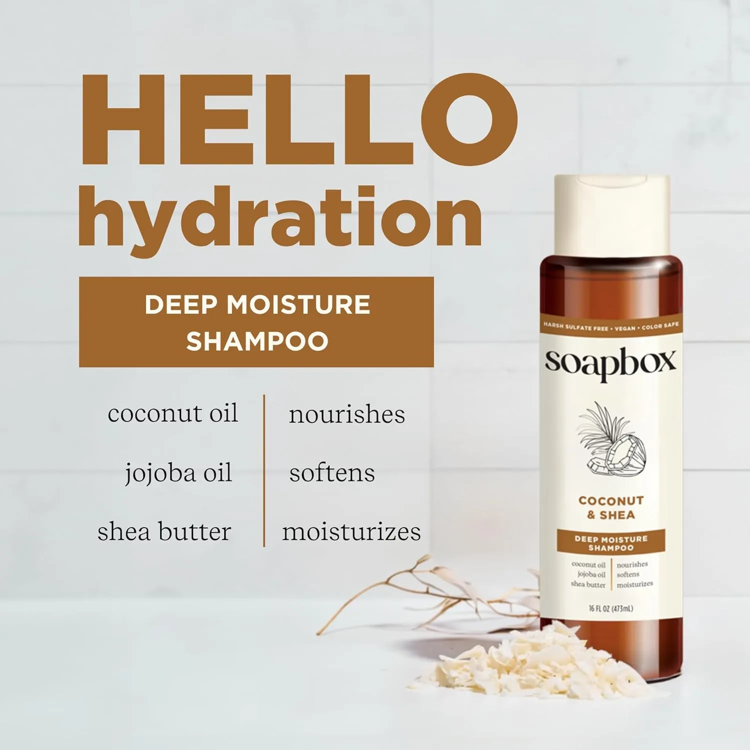 Soapbox Shampoo, Vegan & Cruelty Free Hydrating Shampoo with Coconut Oil & Shea Butter, Color Safe Shampoo 16oz (Pack of 3)