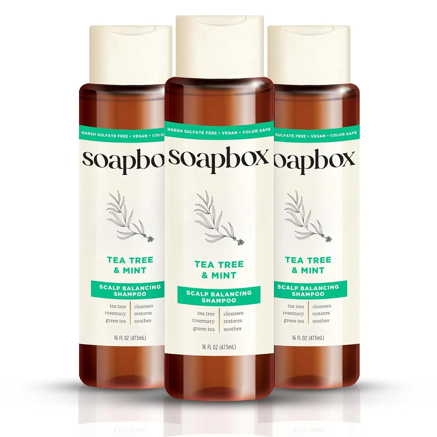 Soapbox Shampoo, Vegan & Cruelty Free Hydrating Shampoo with Tea Tree with Shea Butter, Color Safe, Paraben and Harsh Sulfate Free All Natural Hair Cleanser, 16oz (Pack of 3)