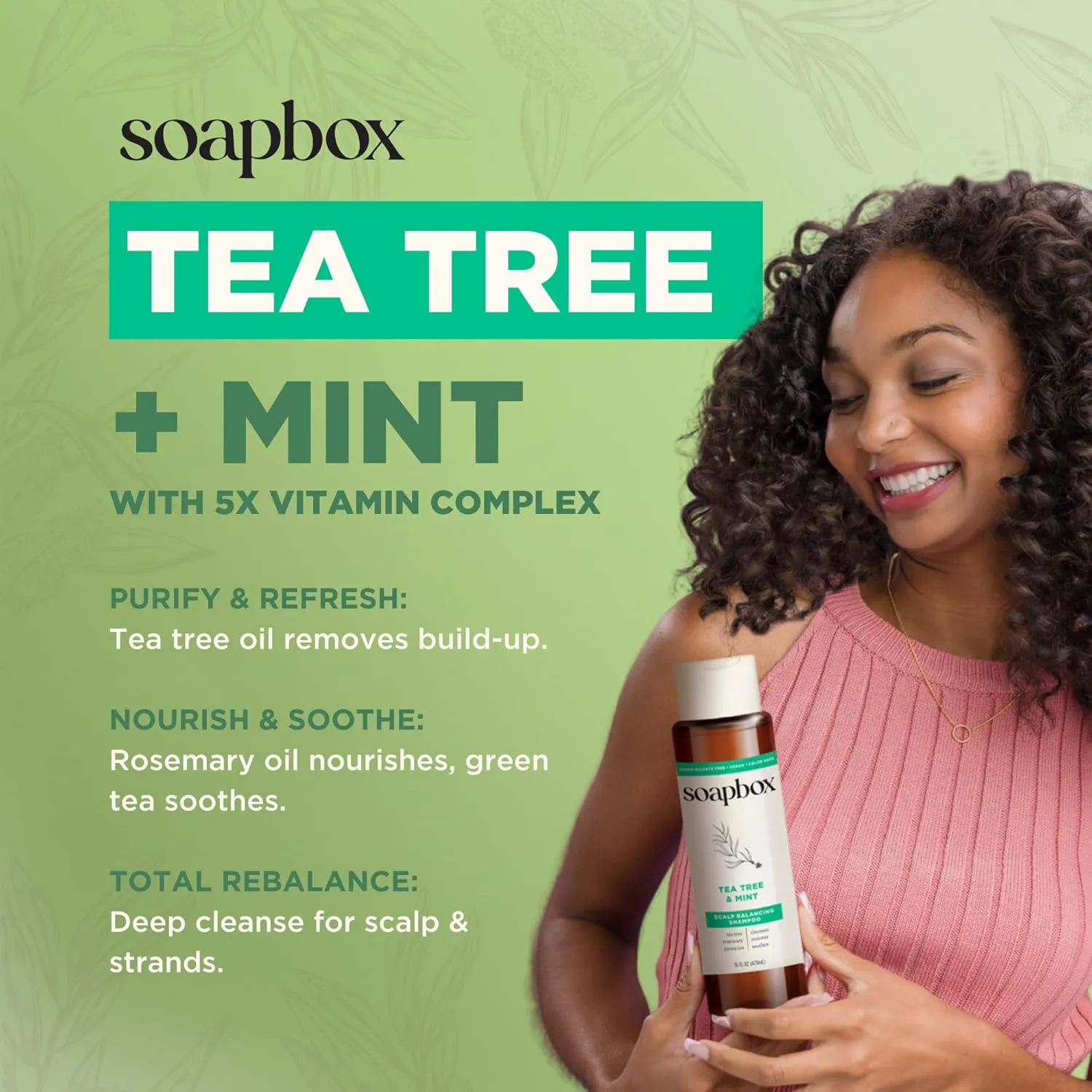 Soapbox Shampoo, Vegan & Cruelty Free Hydrating Shampoo with Tea Tree with Shea Butter, Color Safe, Paraben and Harsh Sulfate Free All Natural Hair Cleanser, 16oz (Pack of 3)