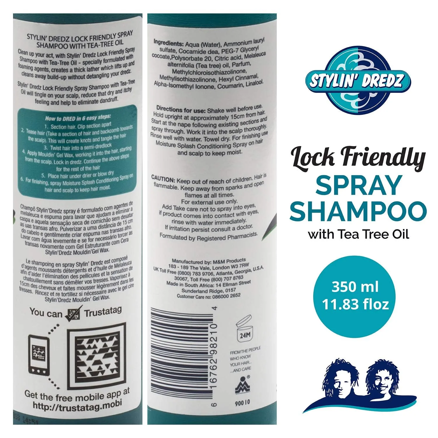 Spray Shampoo - Dreadlock Shampoo - Residue Free with Tea Tree Oil - 350 ml Pack of 2
