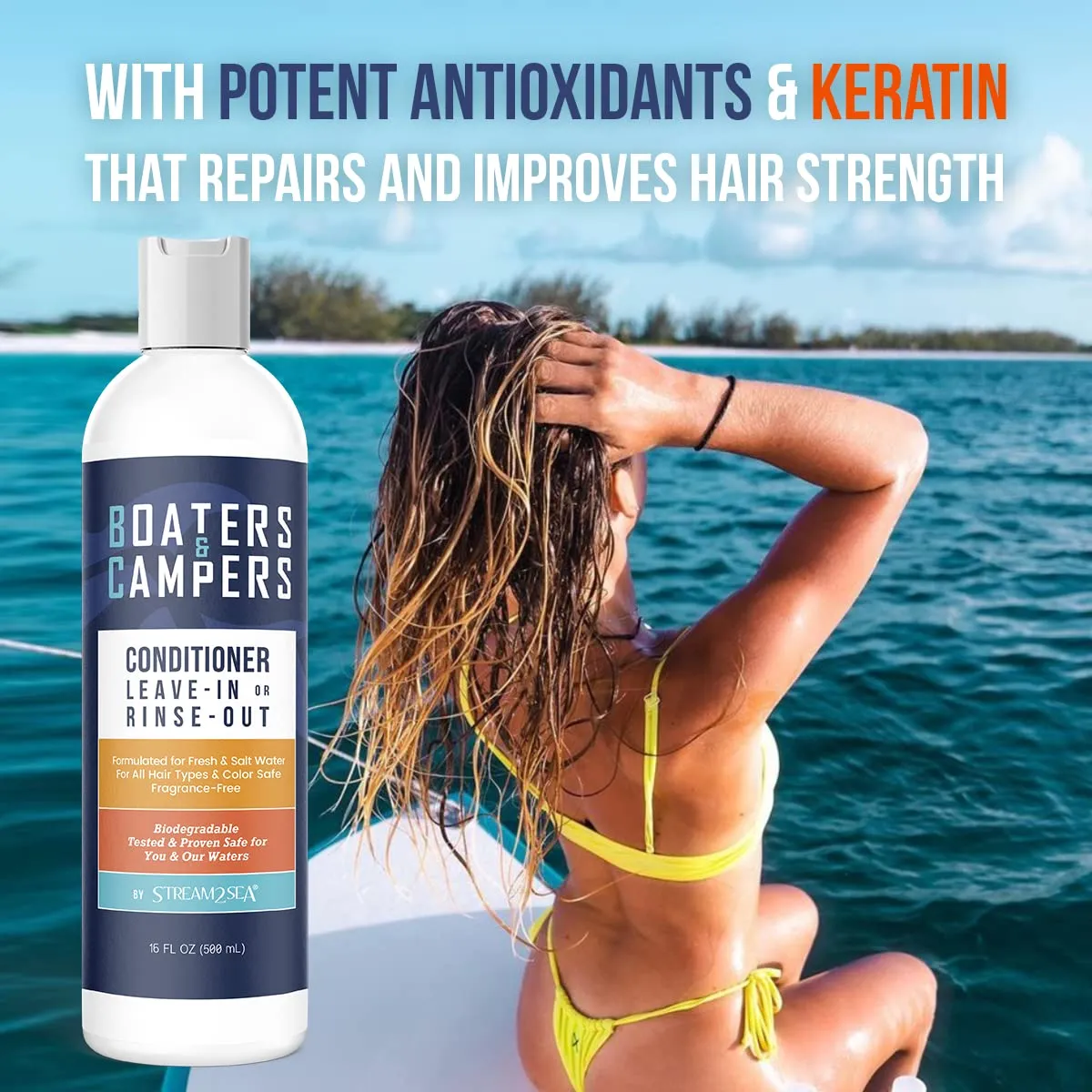 STREAM 2 SEA Boaters and Campers Hair Conditioner for Dry Damaged Hair, 16 oz Reef Safe, Fragrance Free All Natural Deep Conditioner for Camping and Boating, Paraben Free