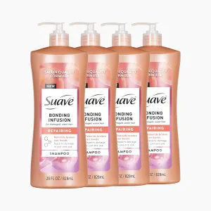 Suave Bonding Infusion Repairing Shampoo, pH Balanced, Infused with Amino Acids and Citric Acid, for Weak or Damaged Hair, 28oz Pump, 4 Pack