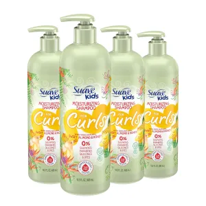 Suave Kids Natural Sweet Almond Honey Curly Hair Shampoo, Tear Free, No Sulfates, No Parabens, No Silicones, No Dyes, 16.5 Oz Pack of 4