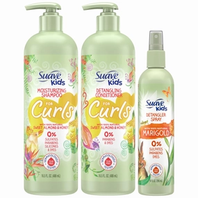 Suave Kids Shampoo & Conditioner for Curls, Sweet Almond & Honey 2-Pack   Detangler Spray for Kids with 100% Natural Marigold, Dermatologist-Tested & Tear Free