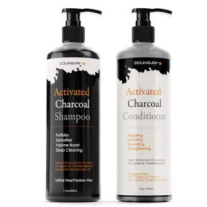 Sulfate Free Activated Charcoal Hair Shampoo and Conditioner for Clarifying, Detoxification and Volumizing 16oz – Organic Ingredients: Argan (Moroccan), Avocado (Shampoo and Conditioner)