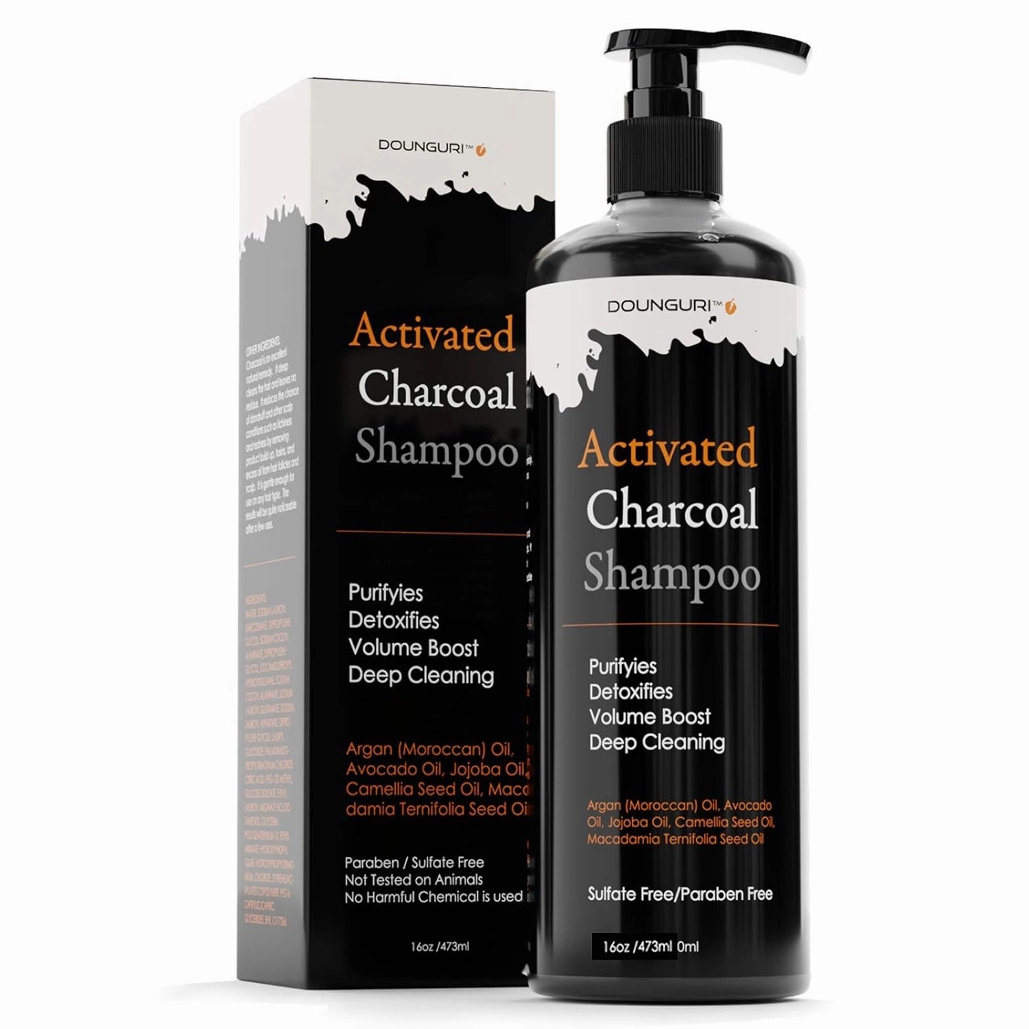 Sulfate Free Activated Charcoal Hair Shampoo for Clarifying, Detoxification and Volumizing 16oz – Organic Ingredients: Argan (Moroccan), Avocado (Shampoo)