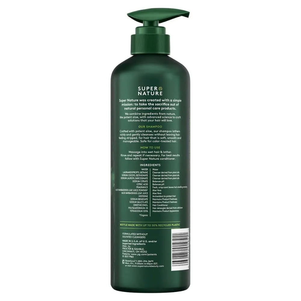 Super Nature Potent Aloe Gentle Moisture Shampoo Sulfates Free Dye Free Paraben Free, 30 Fl Oz