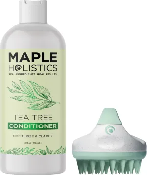 Tea Tree Conditioner with Hair Shampoo Brush - In Shower Scalp Scrubber Exfoliator Made with Recycled Wheat Straw and Soft Silicone plus Sulfate Free Clarifying Conditioner for Build Up (8 Fl Oz)