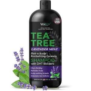 Tea Tree Lavender Mint Shampoo with 100% Pure Tea Tree Oil for Itchy, Dry Scalp - Deep Moisturizing & Cleansing - Sulfate & Paraben Free - Made in USA - 16 fl oz