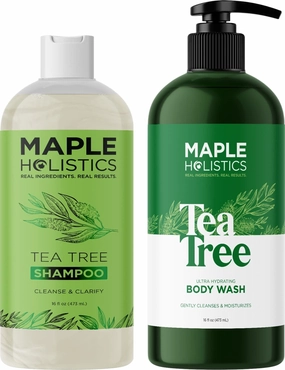 Tea Tree Oil Shower Essentials - Super Cleansing and Refreshing Tea Tree Shampoo and Tea Tree Body Wash for Dry and Oily Skin and Hair Care with Clarifying Essentials Oils for Shower Aromatherapy