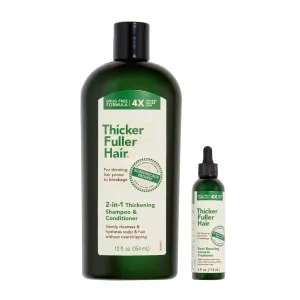 Thicker Fuller Hair 2-in-1 Thickening Shampoo and Conditioner - Root Boosting Leave-In Treatment - Hydrating Shampoo with Aloe Leaf Juice - Volume Builder - Moisturizing Scalp Treatment - 2 pc
