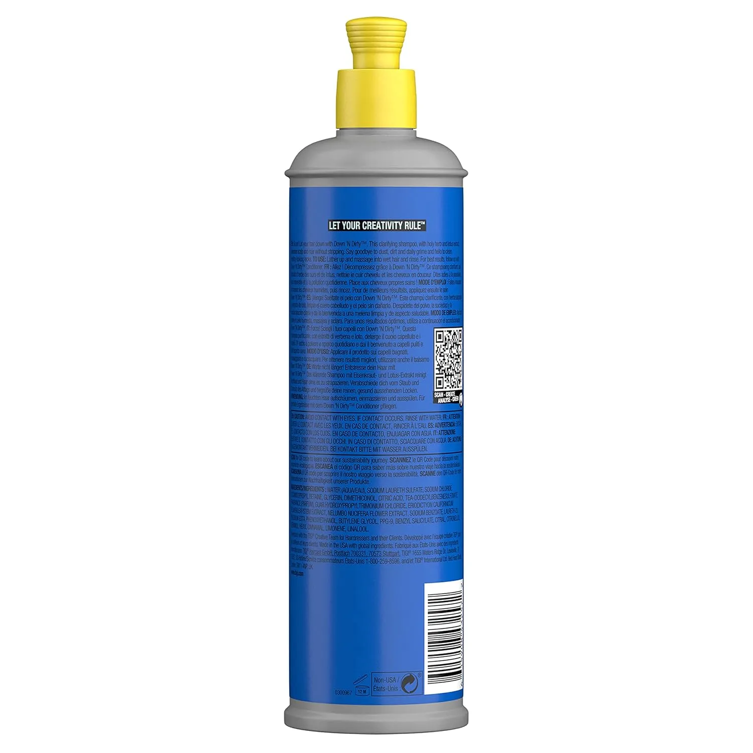 TIGI Bed Head Down N' Dirty Clarifying Detox Shampoo, Citrus Scent, Cleansing and Moisturizing, All Hair Types, 13.53 fl oz