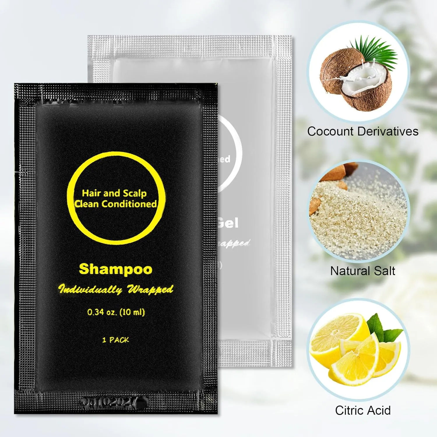 Travel Size Shampoo and Body Wash Bulk, Individually Wrapped Hotel Mini Shower Gel and Small Men Women Cleansing Toiletries Amenities for Hotel Guests/Vacation/Homeless 0.34 oz (100 Pack)