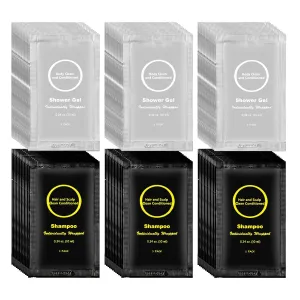 Travel Size Shampoo and Body Wash Bulk, Individually Wrapped Hotel Mini Shower Gel and Small Men Women Cleansing Toiletries Amenities for Hotel Guests/Vacation/Homeless 0.34 oz (100 Pack)
