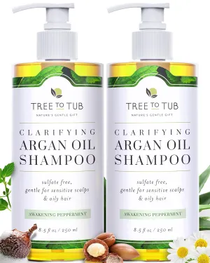 Tree to Tub Peppermint Shampoo for Oily Hair & Sensitive Scalp - Gentle Clarifying Shampoo for Build Up, Sulfate Free Anti Residue Hair Shampoo for Women & Men w/Organic Argan Oil, Natural Aloe Vera