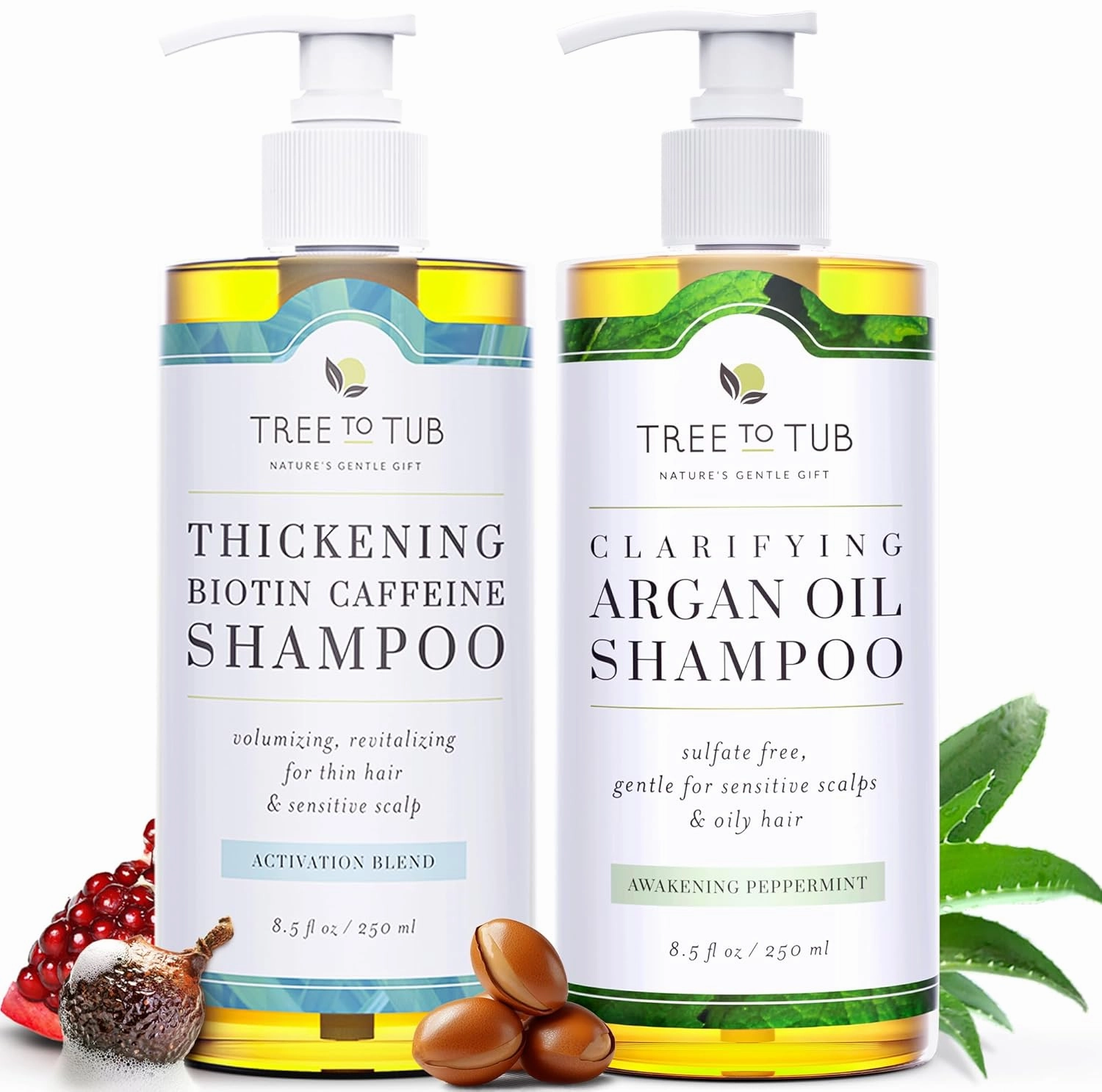 Tree To Tub Biotin Fine Hair Thickening Shampoo for Thicker Fuller Volume Gentle Volumizing Argan Oil Shampoo Peppermint Shampoo for Oily Hair & Sensitive Scalp Gentle Clarifying Shampoo for Build Up