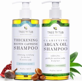 Tree To Tub Biotin Fine Hair Thickening Shampoo for Thicker Fuller Volume Gentle Volumizing Argan Oil Shampoo Peppermint Shampoo for Oily Hair & Sensitive Scalp Gentle Clarifying Shampoo for Build Up