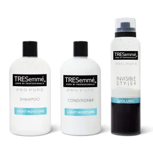 TRESemmé Pro Pure Shampoo, Conditioner and Styler for Light Moisture and Volume - Sulfate-Free, Paraben-Free and Dye-Free Formulas for Dry Hair, 3 Count