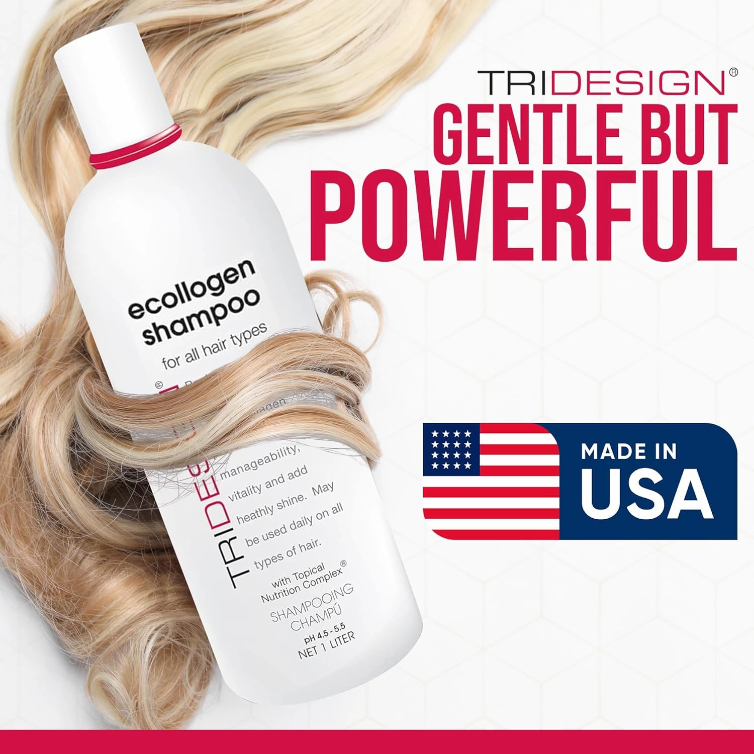 TRI Design Ecollogen Shampoo - Moisturizing & Hydrating Shampoo for Natural Hair - Gentle, Thickening & Volumizing - 33.8 oz