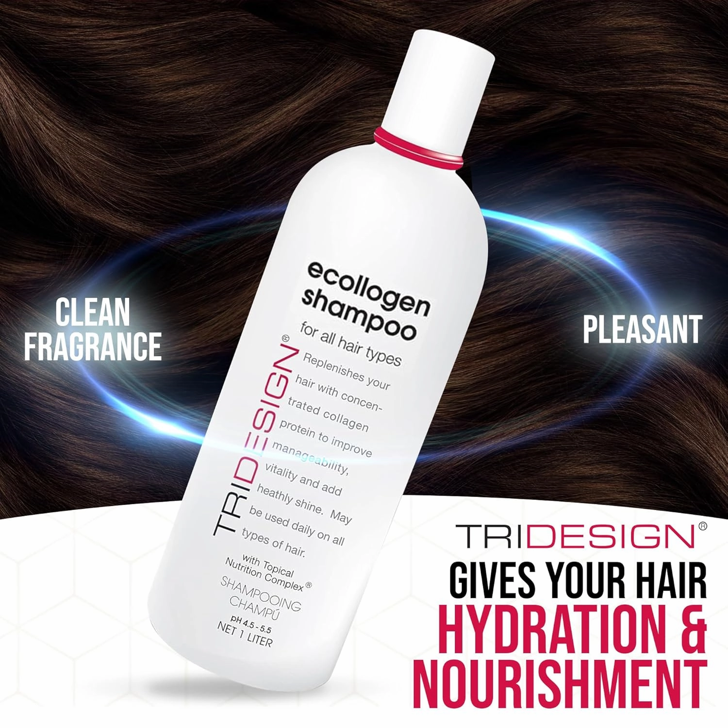 TRI Design Ecollogen Shampoo - Moisturizing & Hydrating Shampoo for Natural Hair - Gentle, Thickening & Volumizing - 33.8 oz