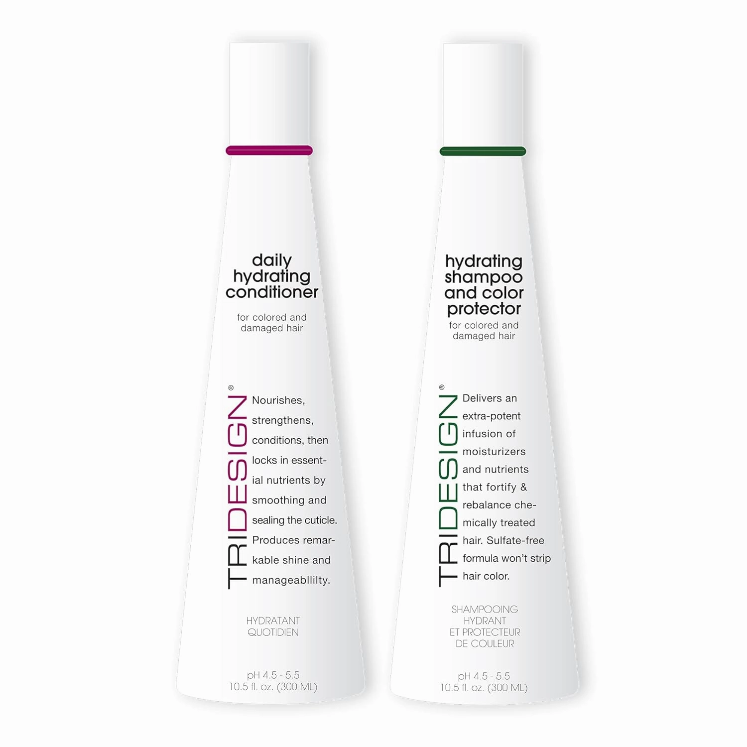 TRI Design Hydrating Shampoo & Conditioner Set - Sulfate Free Shampoo & Conditioner for Dry & Damaged Hair - Protect, Repair, and Moisturize Curly, Straight, Wavy, and Color-Treated Hair - 10.5 Ounce