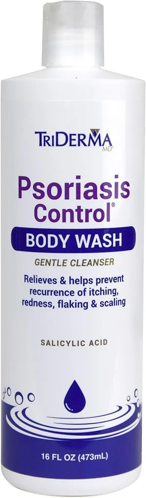 TriDerma Psoriasis Control Body Wash - Gentle 2% Salicylic Acid Cleanser, AP4 Aloe Vera Gel - Psoriasis Treatment Soothes Itching, Redness, Flaking - No Cortisone or Coal Tar - 16 oz