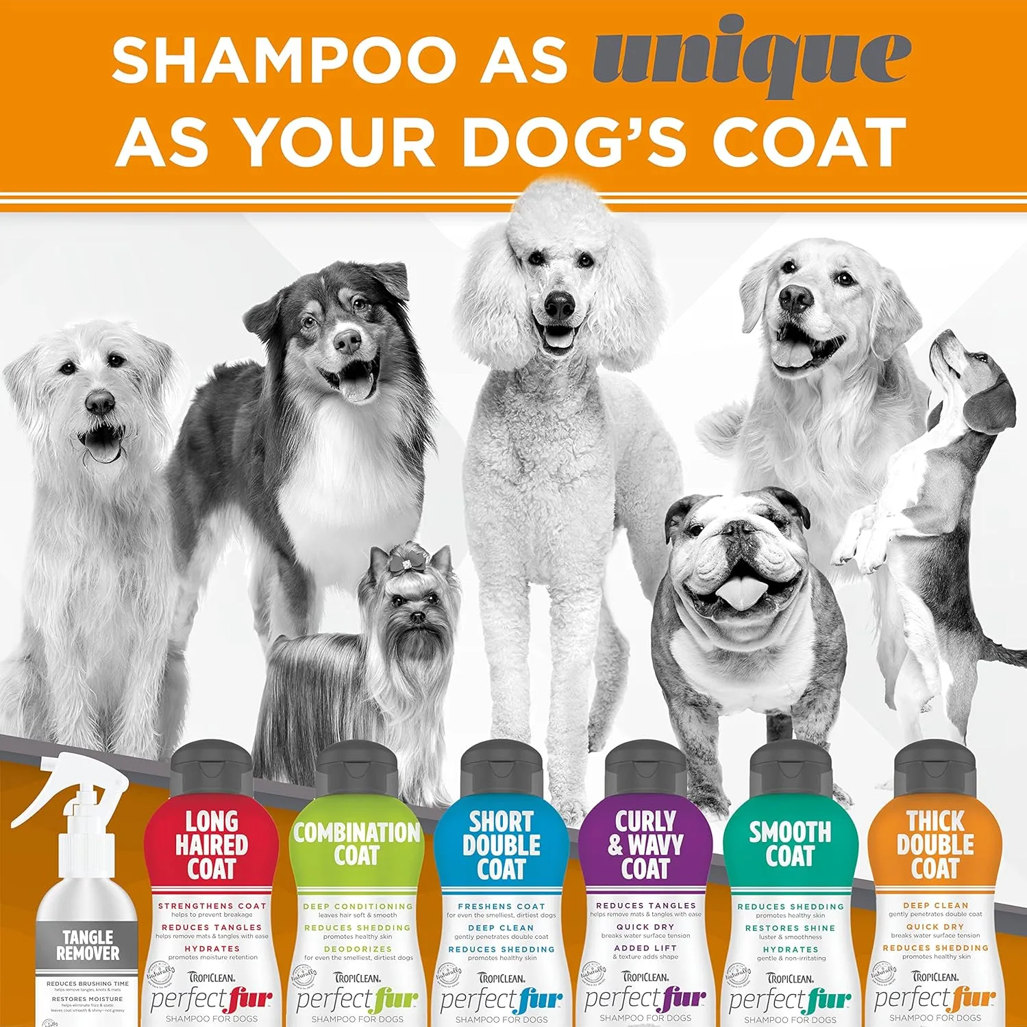 TropiClean Perfect Fur Detangling and Deshedding Dog Shampoo for Breeds with Thick Double Coats, Natural Moisturizing Shampoo, Puppy Safe, 16oz.